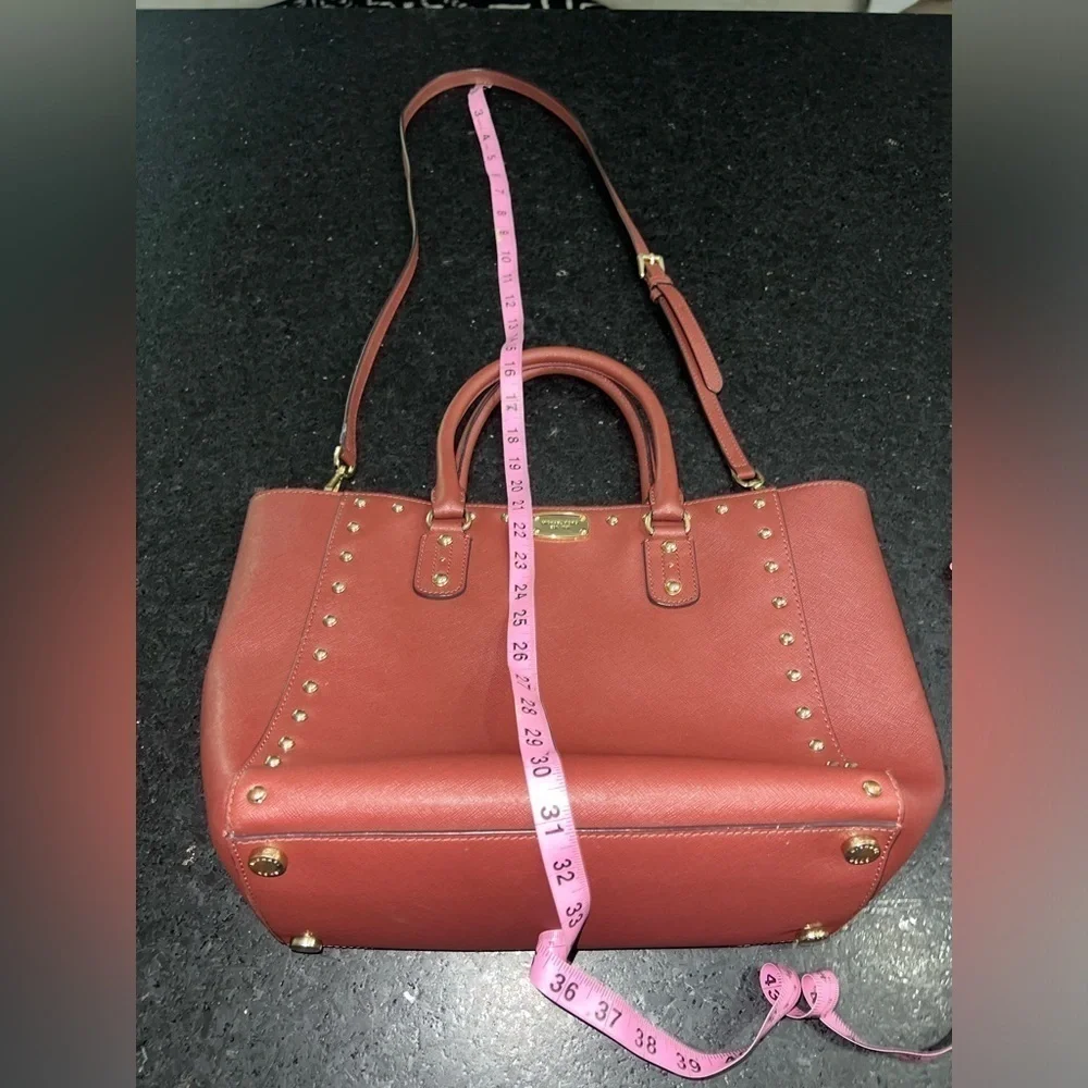 MICHAEL KORS Large Selma BROWN WINE RED colored Studded Saffiano Bag